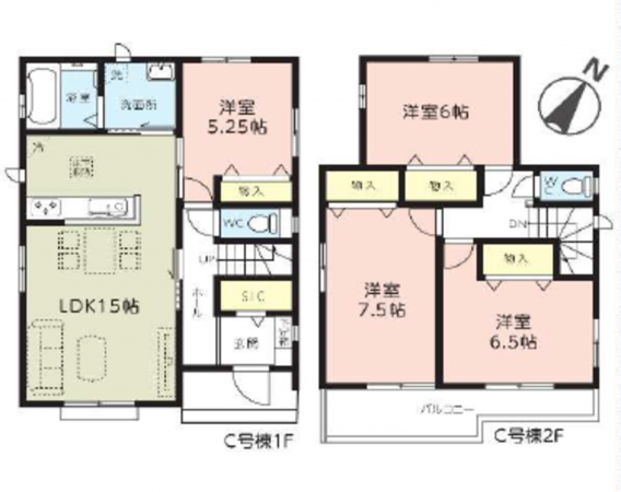 上尾市大字上、新築一戸建ての間取り画像です