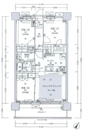上尾市西宮下、マンションの間取り画像です