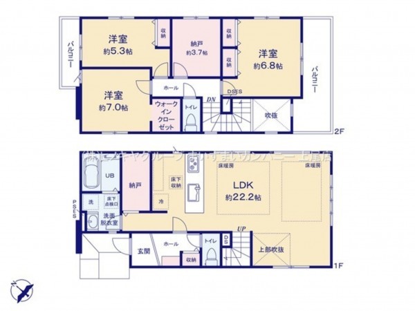 上尾市浅間台、新築一戸建ての間取り画像です