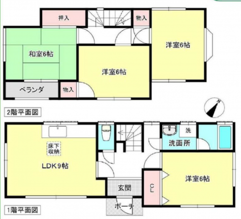 上尾市壱丁目南、中古一戸建ての間取り画像です