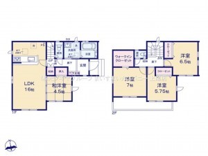 上尾市大字瓦葺、新築一戸建ての間取り画像です