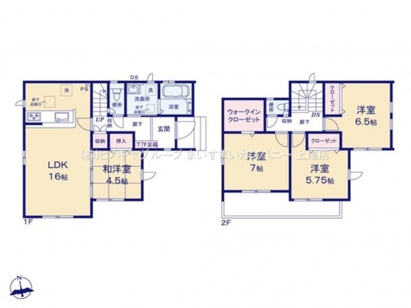 上尾市大字瓦葺、新築一戸建ての間取り画像です