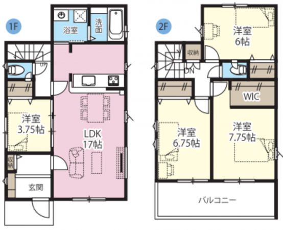 上尾市大字原市、新築一戸建ての間取り画像です