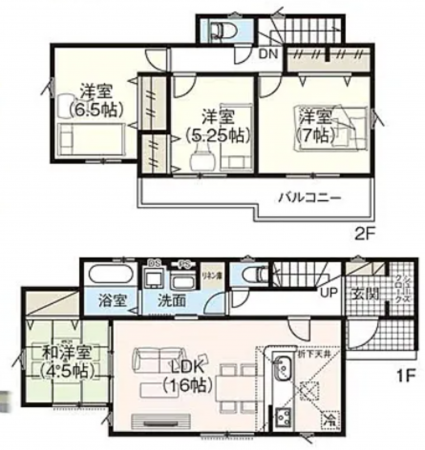 桶川市末広、新築一戸建ての間取り画像です