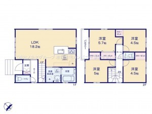 桶川市神明、新築一戸建ての間取り画像です