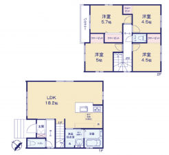桶川市神明、新築一戸建ての間取り画像です