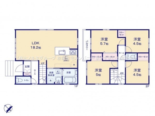 桶川市神明、新築一戸建ての間取り画像です