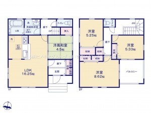 上尾市大字小敷谷、新築一戸建ての間取り画像です