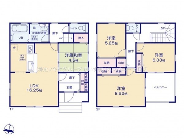 上尾市大字小敷谷、新築一戸建ての間取り画像です