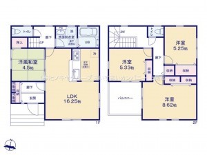 上尾市大字小敷谷、新築一戸建ての間取り画像です
