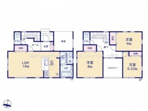 上尾市大字小敷谷、新築一戸建ての間取り画像です