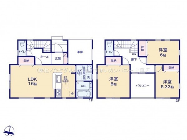 上尾市大字小敷谷、新築一戸建ての間取り画像です