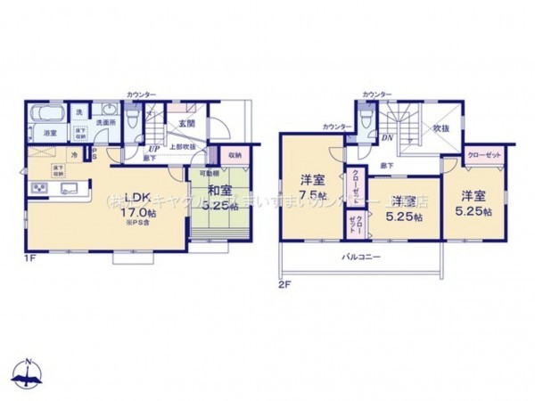 桶川市坂田東、新築一戸建ての間取り画像です