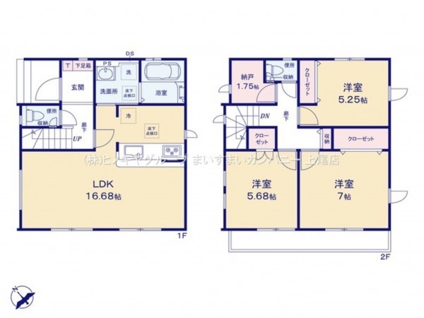 上尾市大字上、新築一戸建ての間取り画像です