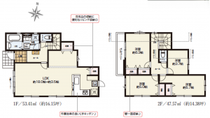 上尾市大字原市、新築一戸建ての間取り画像です