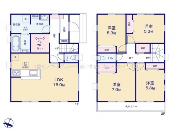 上尾市大字原市、新築一戸建ての間取り画像です