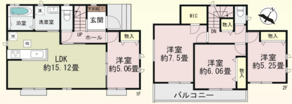上尾市二ツ宮、新築一戸建ての間取り画像です