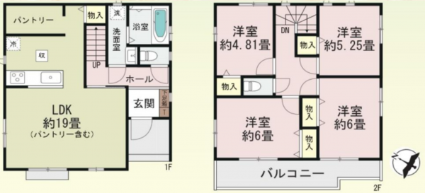 上尾市二ツ宮、新築一戸建ての間取り画像です