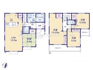 上尾市大字上、新築一戸建ての間取り画像です