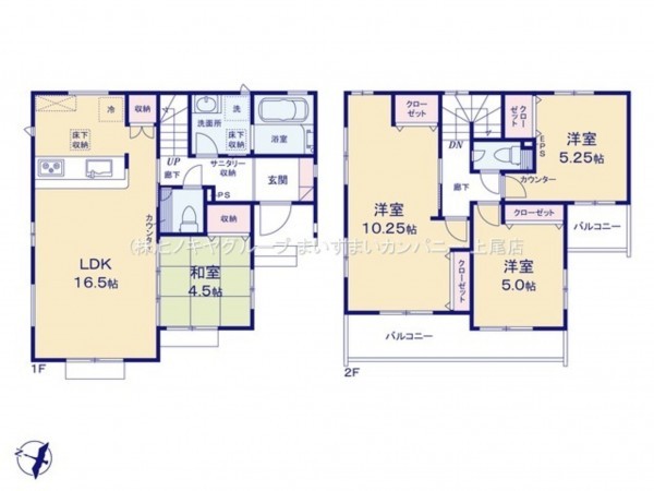 上尾市大字上、新築一戸建ての間取り画像です