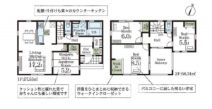 上尾市大字上、新築一戸建ての間取り画像です