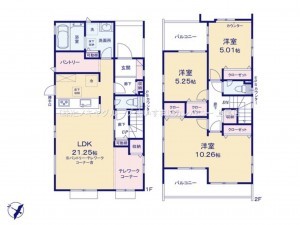 上尾市大字原市、新築一戸建ての間取り画像です