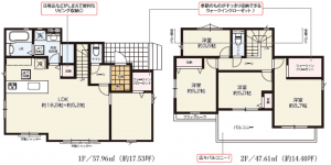 桶川市鴨川、新築一戸建ての間取り画像です