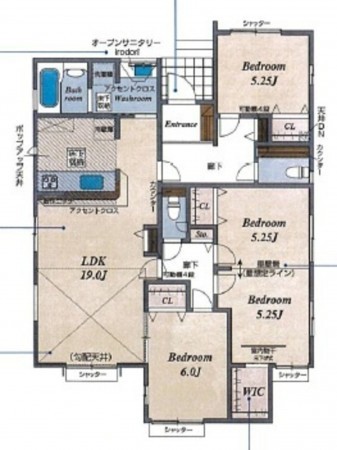 上尾市大字上、新築一戸建ての間取り画像です