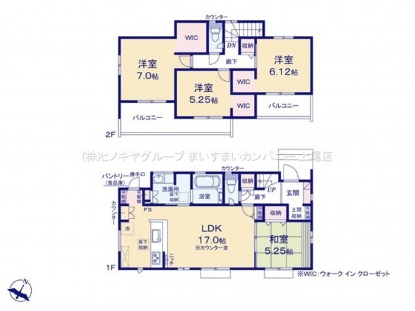 上尾市大字上、新築一戸建ての間取り画像です