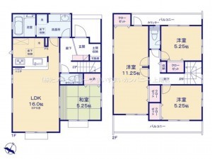 上尾市大字上、新築一戸建ての間取り画像です