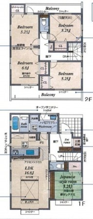 上尾市大字上、新築一戸建ての間取り画像です