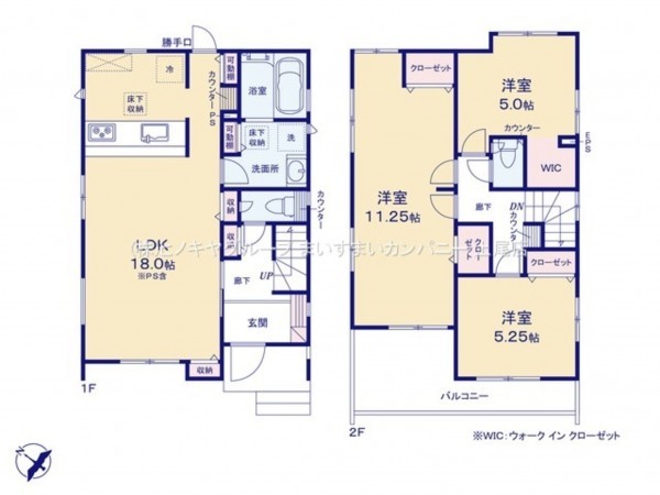 上尾市原市北、新築一戸建ての間取り画像です