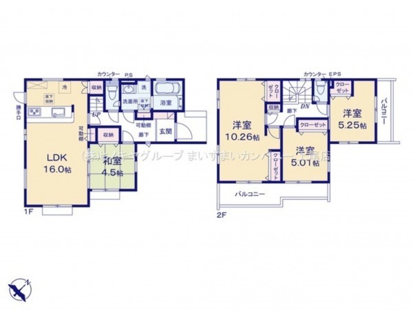 上尾市大字原市、新築一戸建ての間取り画像です