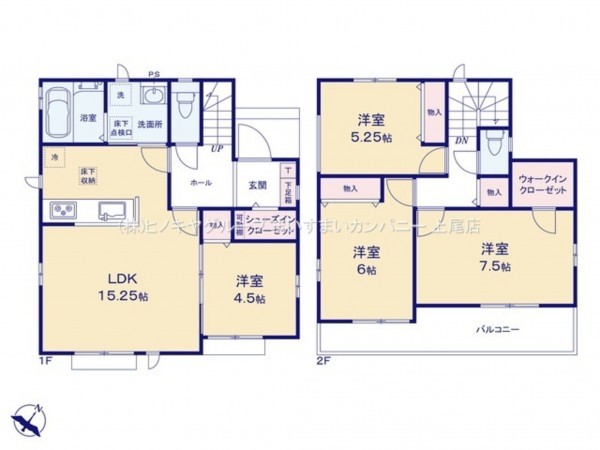 上尾市原市北、新築一戸建ての間取り画像です