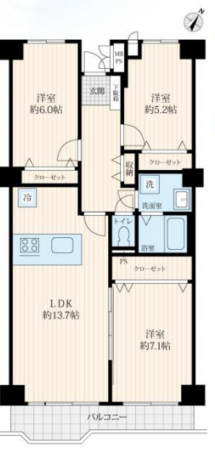 上尾市谷津、マンションの間取り画像です