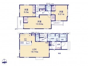 上尾市大字瓦葺、新築一戸建ての間取り画像です