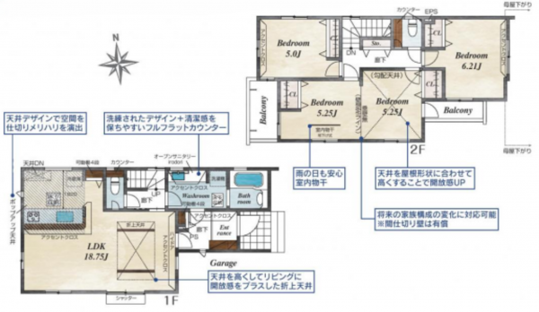 上尾市大字瓦葺、新築一戸建ての間取り画像です