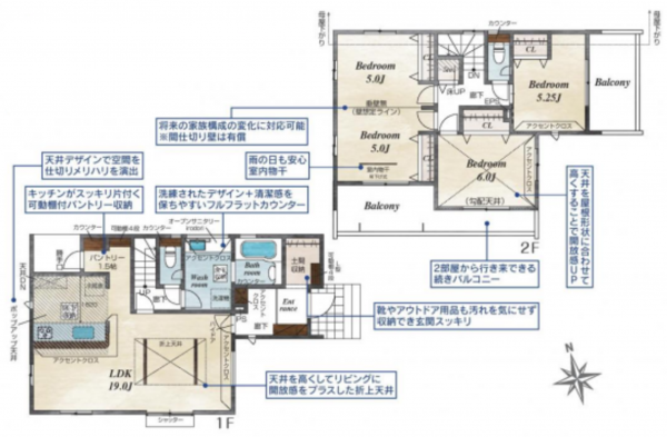 上尾市大字瓦葺、新築一戸建ての間取り画像です