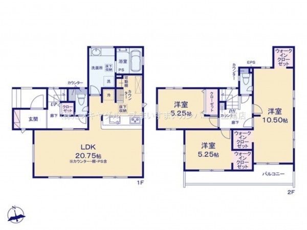 上尾市大字瓦葺、新築一戸建ての間取り画像です