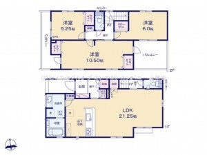 上尾市大字瓦葺、新築一戸建ての間取り画像です