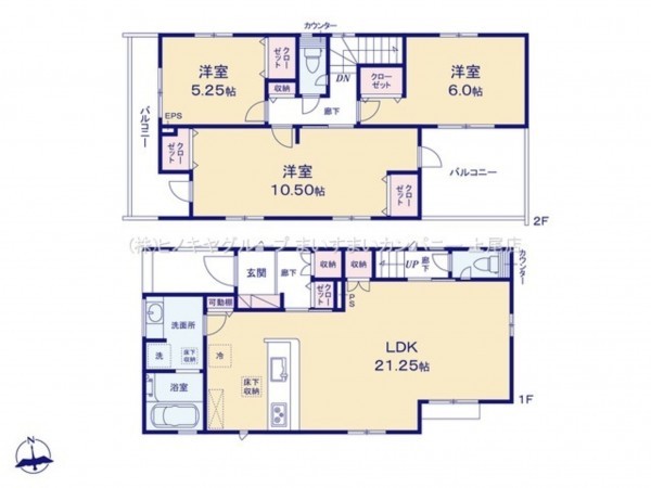 上尾市大字瓦葺、新築一戸建ての間取り画像です