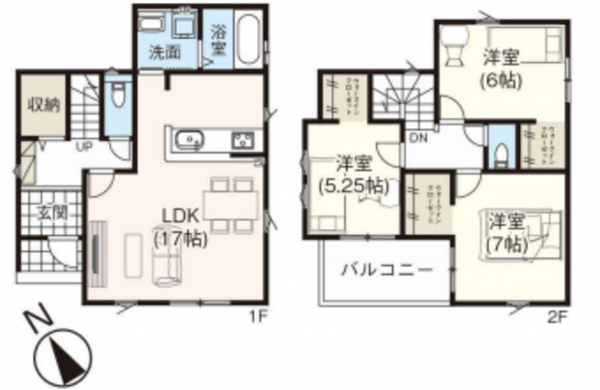上尾市大字上、新築一戸建ての間取り画像です