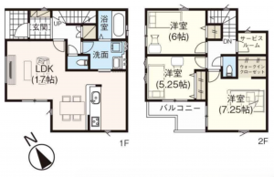 上尾市大字上、新築一戸建ての間取り画像です