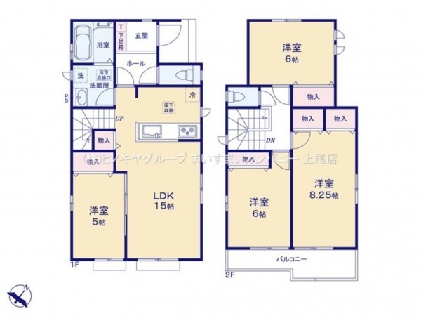 上尾市大字上、新築一戸建ての間取り画像です