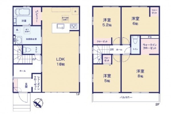 上尾市浅間台、新築一戸建ての間取り画像です