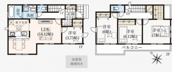 上尾市大字原市、新築一戸建ての間取り画像です
