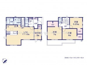 上尾市大字原市、新築一戸建ての間取り画像です