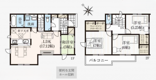 上尾市大字原市、新築一戸建ての間取り画像です