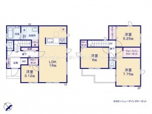 上尾市大字原市、新築一戸建ての間取り画像です