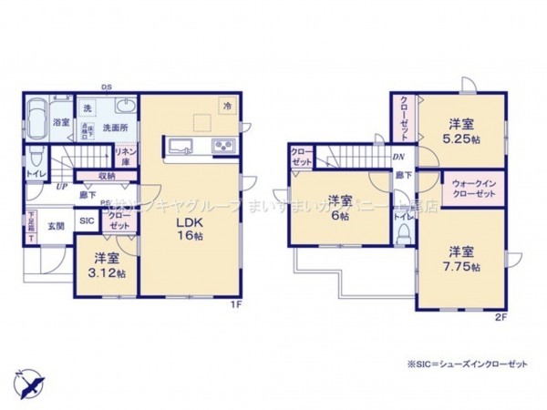 上尾市大字原市、新築一戸建ての間取り画像です